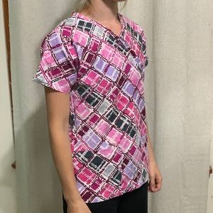 Pink and Purple Plaid Bonita Scrub Top